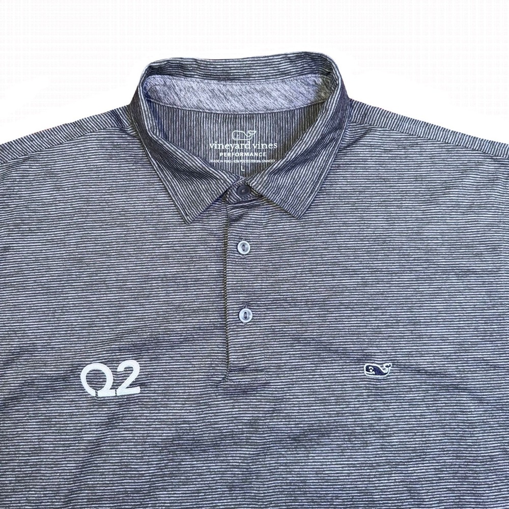 Vineyard Vines Performance Polo Shirt Mens Large L Gray Stripes Q2 Logo Golf - Picture 3 of 12